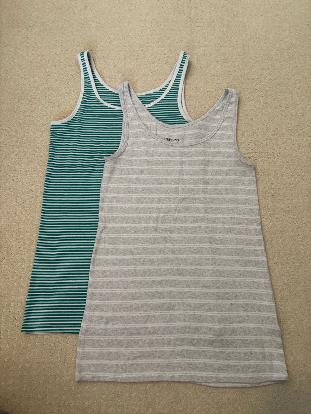 Merona Women’s Striped Tank Tops - Gray White Teal Set of 2